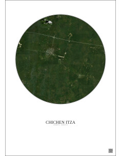 Affiche Chichen Itza – Poster vue satellite 10km Couleur | Gravura – Fond clair 2