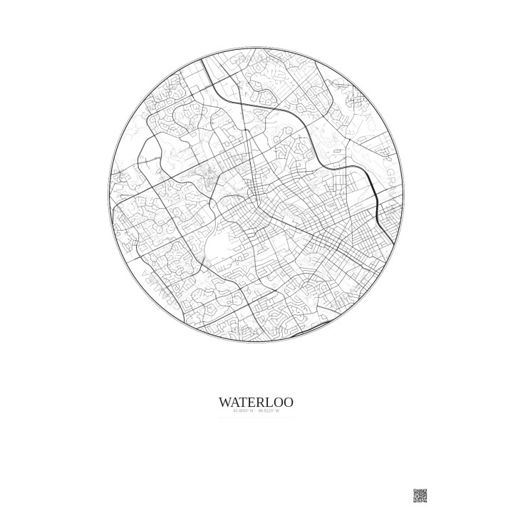 Waterloo City Map Poster 5km | Gravura – Light background