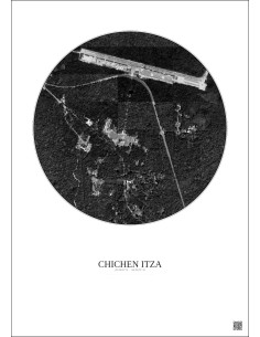 Affiche Chichen Itza – Poster vue satellite 1km N&B | Gravura – Fond clair 2