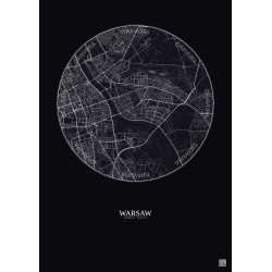 Affiche Warsaw – Poster carte de ville 6km | Gravura – Fond foncé