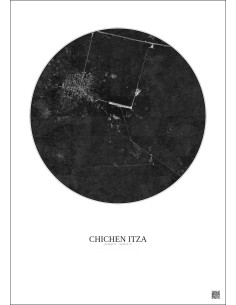 Affiche Chichen Itza – Poster vue satellite 5km N&B | Gravura – Fond clair 2