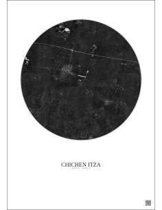Affiche Chichen Itza – Poster vue satellite 10km N&B | Gravura – Fond clair 2