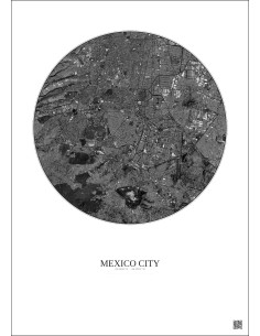 Affiche Mexico City – Poster vue satellite 10km N&B | Gravura – Fond clair