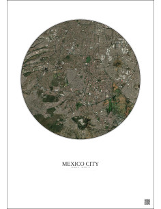 Affiche Mexico City – Poster vue satellite 10km Couleur | Gravura – Fond clair