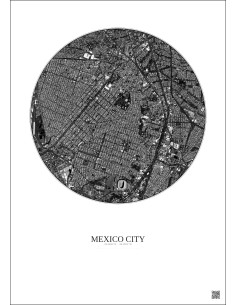Affiche Mexico City – Poster vue satellite 2.5km N&B | Gravura – Fond clair 2
