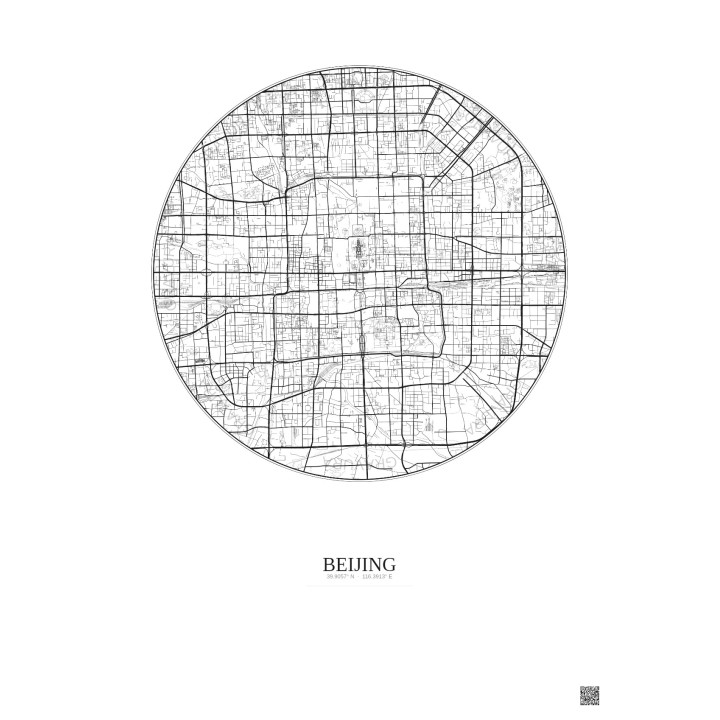 Affiche Beijing – Poster carte de ville 10km | Gravura – Fond clair