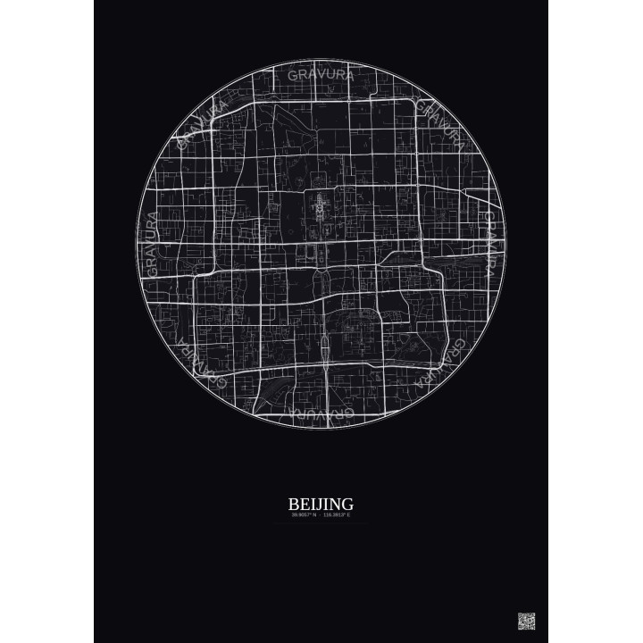 Beijing City Map Poster 6km | Gravura – Dark background