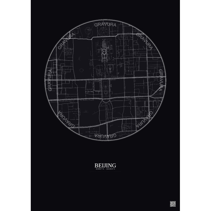 Beijing City Map Poster 2.5km | Gravura – Dark background