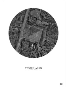 Affiche Teotihuacan – Poster vue satellite 0.5km N&B | Gravura – Fond clair 2
