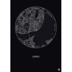 Affiche Lisbon – Poster carte de ville 10km | Gravura – Fond foncé
