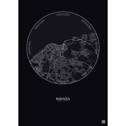 Affiche Havana – Poster carte de ville 10km | Gravura – Fond foncé