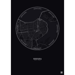 Affiche Havana – Poster carte de ville 2.5km | Gravura – Fond foncé