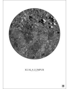 Kuala Lumpur Satellite View Poster 6km B&W | Gravura – Light background 2