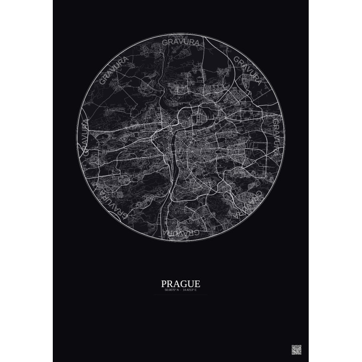 Prague City Map Poster 10km | Gravura – Dark background
