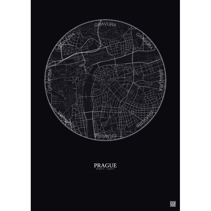 Prague City Map Poster 2.5km | Gravura – Dark background