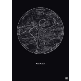 Affiche Prague – Poster carte de ville 6km | Gravura – Fond foncé