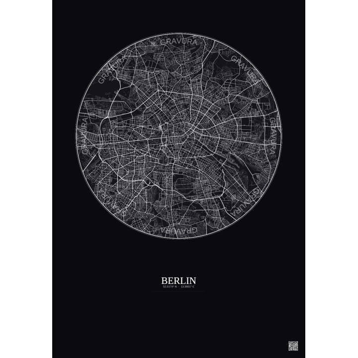 Affiche Berlin – Poster carte de ville 10km | Gravura – Fond foncé