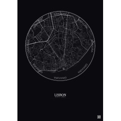 Affiche Lisbon – Poster carte de ville 2.5km | Gravura – Fond foncé