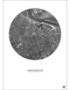 Amsterdam Satellite View Poster 2.5km B&W | Gravura – Light background 2