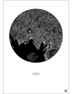 Oslo Satellite View Poster 2.5km B&W | Gravura – Light background 2
