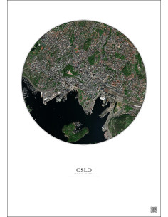 Oslo Satellite View Poster 2.5km Color | Gravura – Light background 2