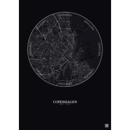 Affiche Copenhagen – Poster carte de ville 6km | Gravura – Fond foncé