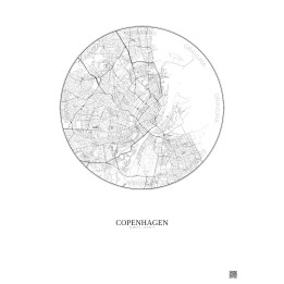 Affiche Copenhagen – Poster carte de ville 6km | Gravura – Fond clair
