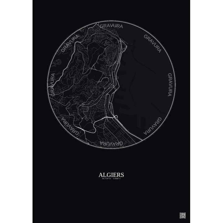 Algiers City Map Poster 2.5km | Gravura – Dark background