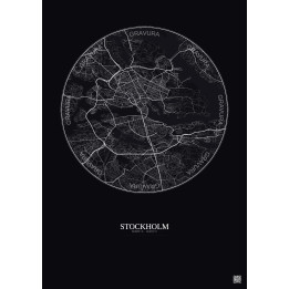 Affiche Stockholm – Poster carte de ville 6km | Gravura – Fond foncé