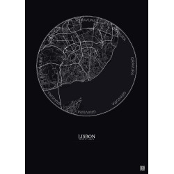 Affiche Lisbon – Poster carte de ville 6km | Gravura – Fond foncé