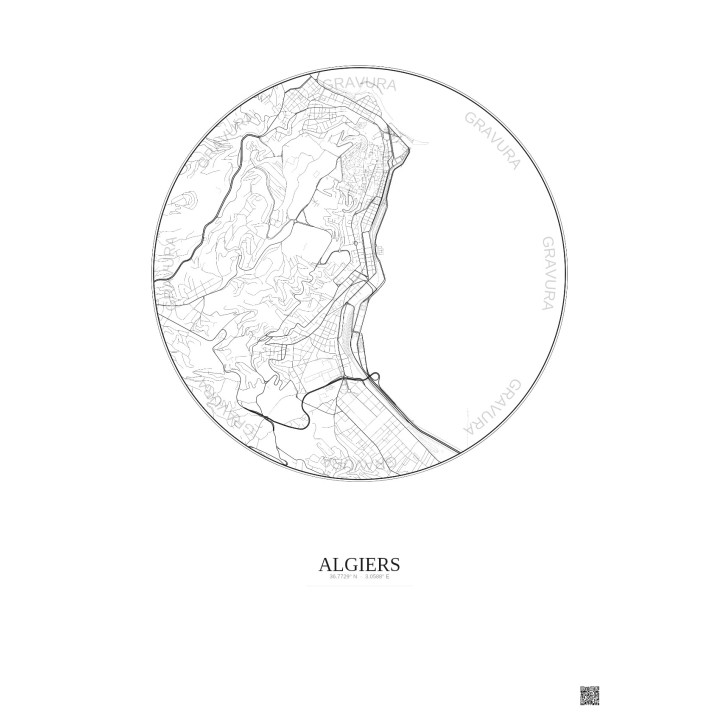 Affiche Algiers – Poster carte de ville 2.5km | Gravura – Fond clair