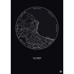 Affiche Algiers – Poster carte de ville 6km | Gravura – Fond foncé