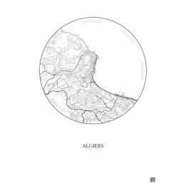Affiche Algiers – Poster carte de ville 6km | Gravura – Fond clair