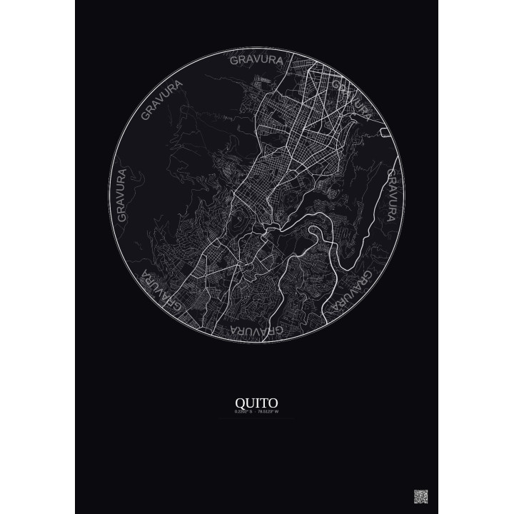 Quito City Map Poster 6km | Gravura – Dark background