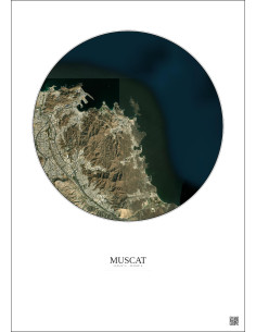 Affiche Muscat – Poster vue satellite 6km Couleur | Gravura – Fond clair 2