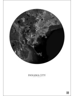 Affiche Panama City – Poster vue satellite 10km N&B | Gravura – Fond clair 2