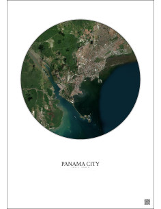 Affiche Panama City – Poster vue satellite 10km Couleur | Gravura – Fond clair 2