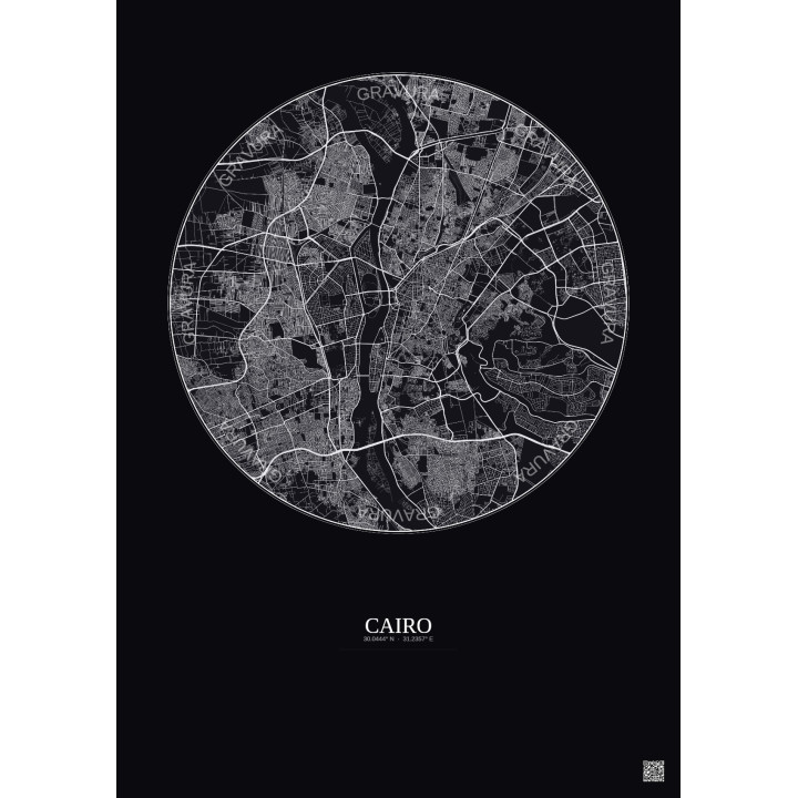 Affiche Cairo – Poster carte de ville 10km | Gravura – Fond foncé