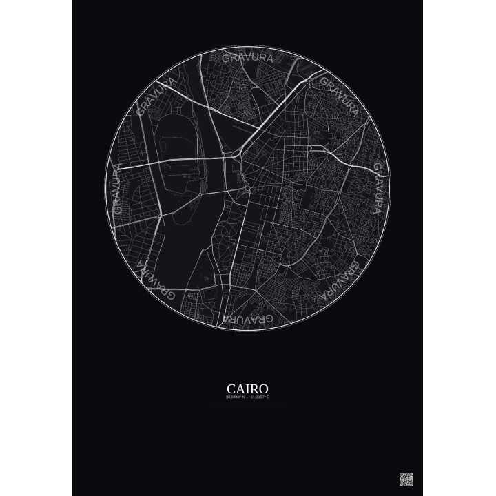 Affiche Cairo – Poster carte de ville 2.5km | Gravura – Fond foncé