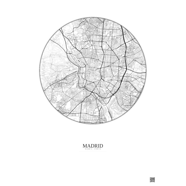 Affiche Madrid – Poster carte de ville 6km | Gravura – Fond clair
