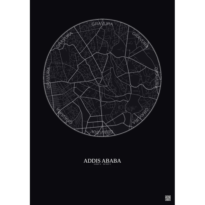 Affiche Addis Ababa – Poster carte de ville 2.5km | Gravura – Fond foncé