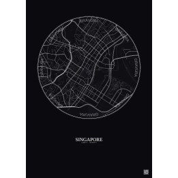 Affiche Singapore – Poster carte de ville 2.5km | Gravura – Fond foncé