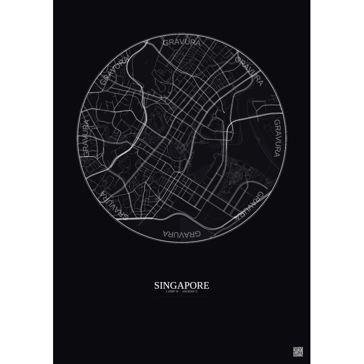 Affiche Singapore – Poster carte de ville 2.5km | Gravura – Fond foncé