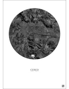 Cusco Satellite View Poster 5km B&W | Gravura – Light background 2