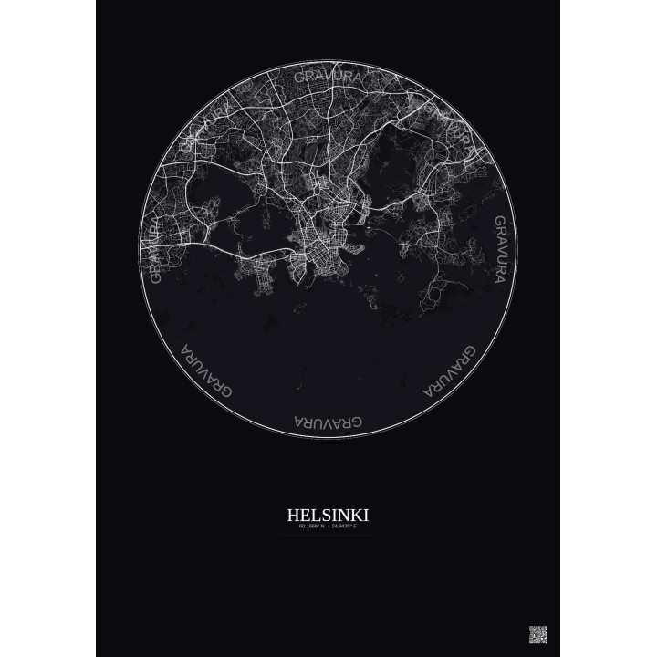 Helsinki City Map Poster 10km | Gravura – Dark background