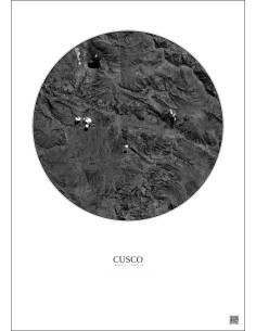 Cusco Satellite View Poster 20km B&W | Gravura – Light background 2