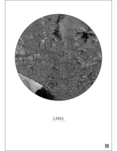 Lima Satellite View Poster 10km B&W | Gravura – Light background 2