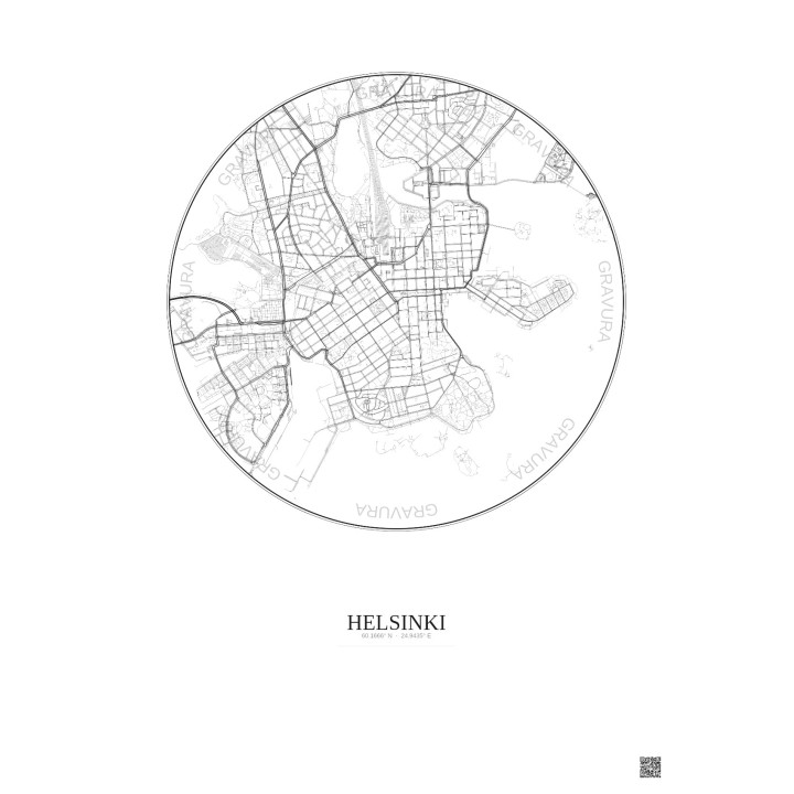 Affiche Helsinki – Poster carte de ville 2.5km | Gravura – Fond clair