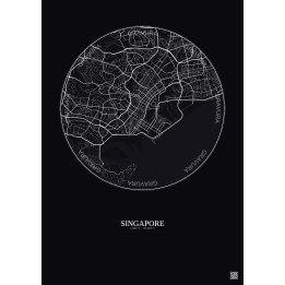 Affiche Singapore – Poster carte de ville 6km | Gravura – Fond foncé