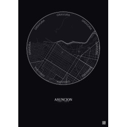 Affiche Asuncion – Poster carte de ville 2.5km | Gravura – Fond foncé